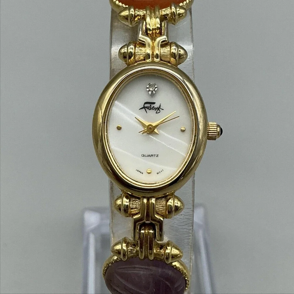 Faberge Scarab Womens Watch 19mm MOP Dial Gold Tone Multicolor New Battery 7.75